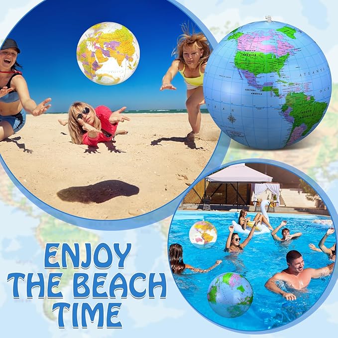 Pangda 2 Pack Inflatable Globe Blow up World Globe Beach Ball Globe for Party Bags, PVC Material