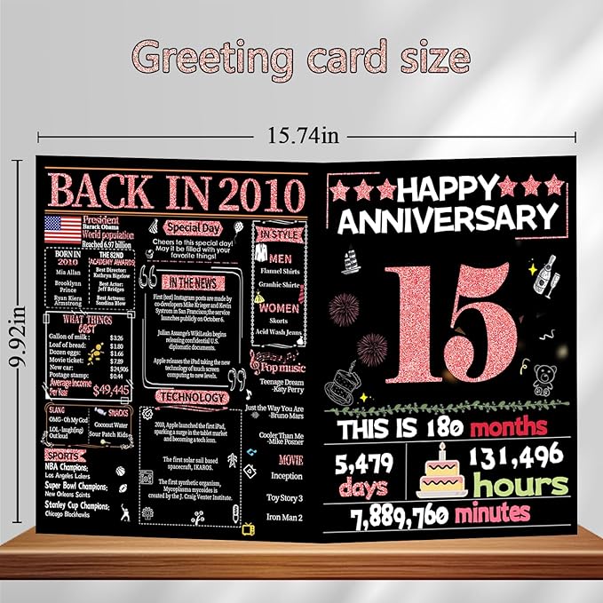 Joycard 15th Anniversary Card for Women, Crystal Wedding Card for Wife, Sweet Marriage Decorations Gifts for Couple, Perfect for Her on Anniversary Day, Back in 2010