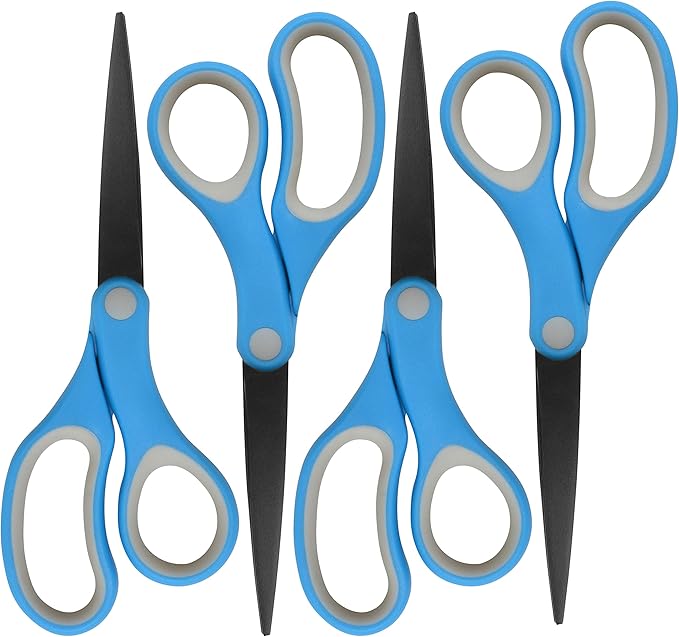 Westcott 55850 8-Inch Non-Stick Titanium Scissors For Office and Home, Blue/Gray, 2 Pack