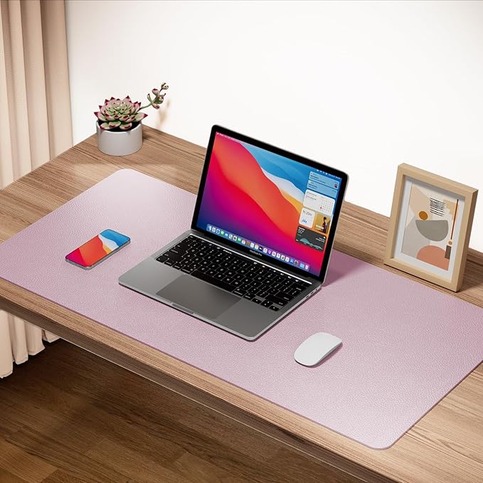 Boutilon Leather Desk Pad,47"x 24"XXX Large Business Desk Pad,Waterproof Student Study Desk Mat Protector Writing Pad for Keyboard and Mouse in Home Office Accessories(XXXL-Light Pink)
