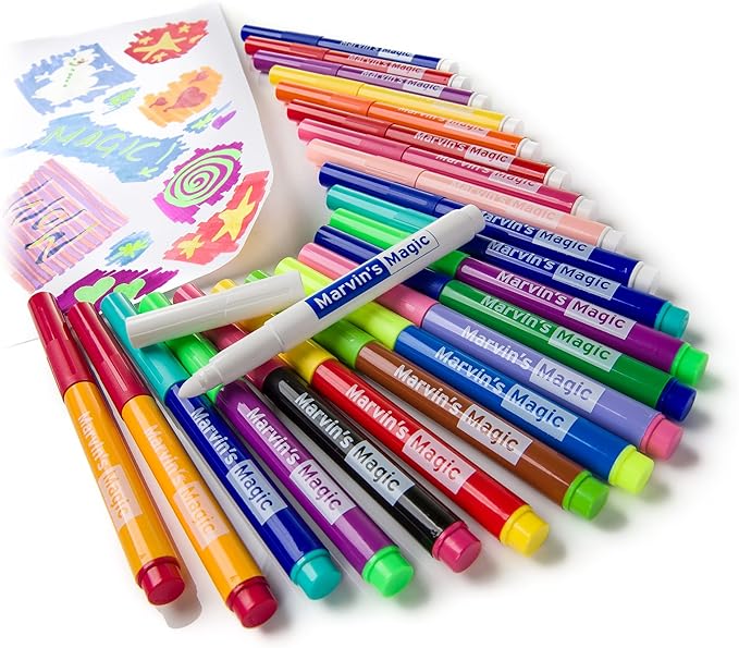 Marvin's Magic - 30 Amazing Magic Pens - Color Changing Pen Art - Create 3D Lettering, Write Secret Messages - Stationery Supplies, Art Supplies for Kids, Coloring Markers and Kids Drawing Kit