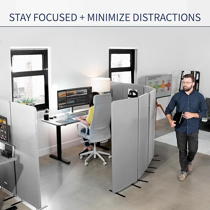 VIVO Freestanding 72 x 56 inch Privacy Panel, Cubicle Divider, Acoustic Wall Partition, x3 24 inch Panels, Gray, PP-3-S072G