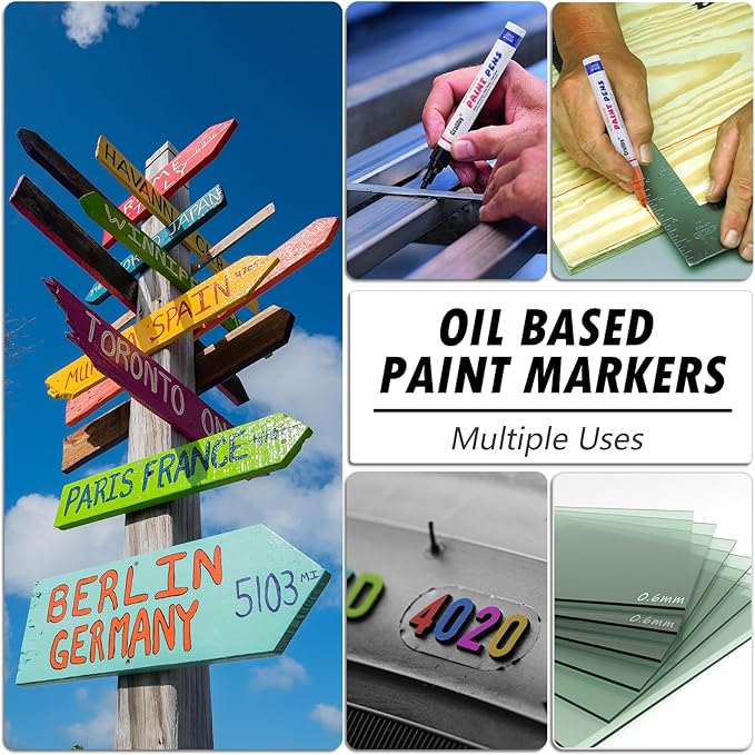 Silver Paint Markers, 2 Pack Oil-Based Waterproof Quick Dry Permanent Paint Pen Set for Rocks Painting, Wood, Fabric, Plastic, Canvas, Glass, Mugs, Metal, Tire, Stone, DIY Craft