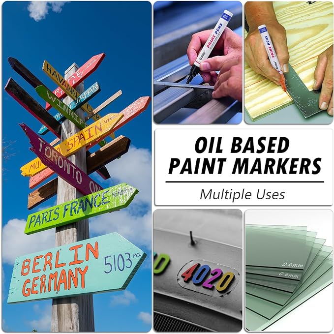 Gold Paint Markers, 8 Pack Oil-Based Waterproof Quick Dry Permanent Paint Pen Set for Rocks Painting, Wood, Fabric, Plastic, Canvas, Glass, Mugs, Metal, Tire, Stone, DIY Craft, Copper