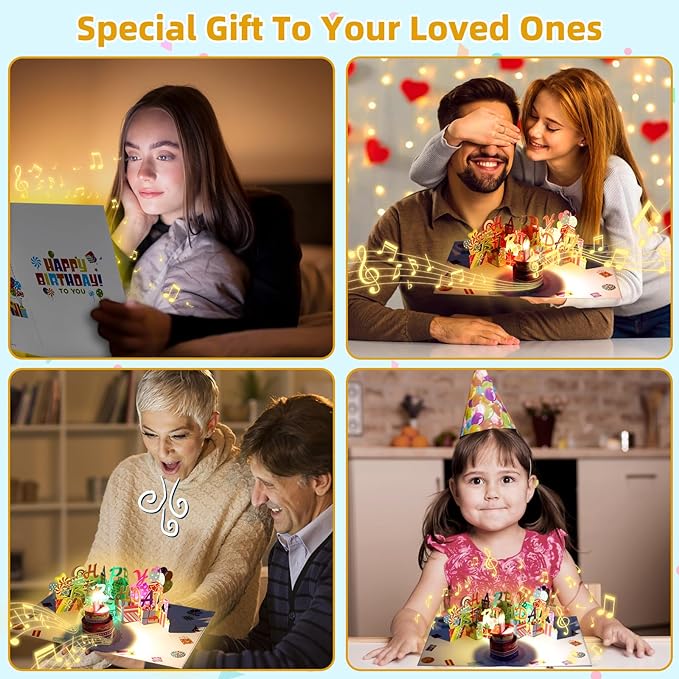 Gumry 44TH Musical Birthday PopUp Card, Blowable Colorful Light Candle 3D Cards with Song, Applause Cheers Sound, Greeting Cards Birthday Gifts Decorations for Women Men Turning 44 Years Old