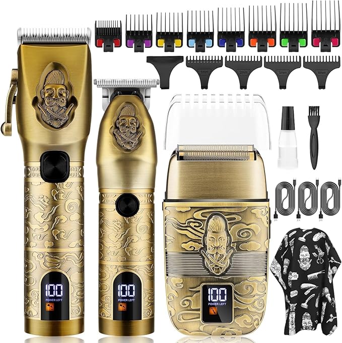RESUXI Professional Hair Clippers for Men T-Blade Trimmer Electric Shavers Razor Set,Cordless Beard Trimmer for Men Barber Clippers for Hair Cutting Grooming Kit