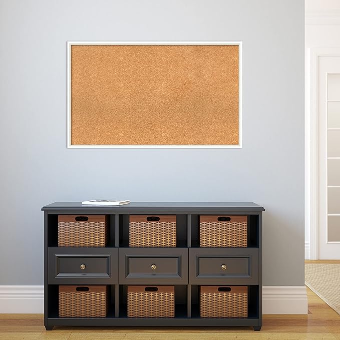 Amanti Art Natural Cork Board for Wall, 25x41 Vision Board with White Frame, Large Corkboard Office Decor for Home Organization, Modern Corkboard Pinboard to Display Items for Home Organization in