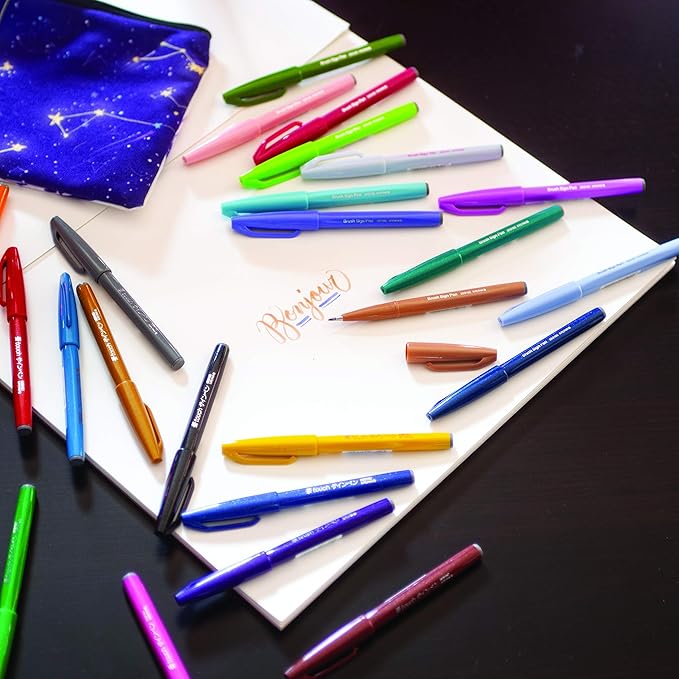 Pentel Arts Sign Pen Brush Tip, Assorted Colors, 12 Pack Box (SES15C2PC12)