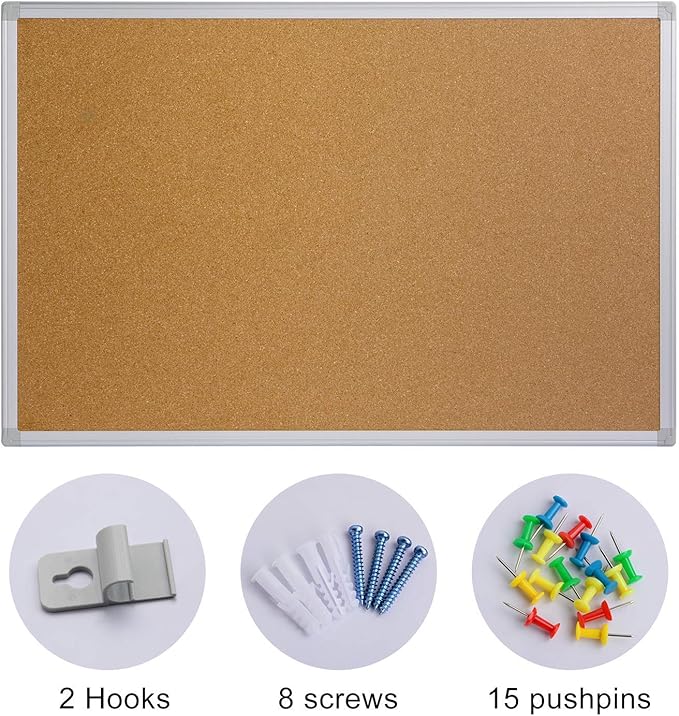 Board2by Bulletin Board 36 x 48, Silver Aluminium Framed 4x3 Large Wall Mounted Cork Office Notice Pin Board