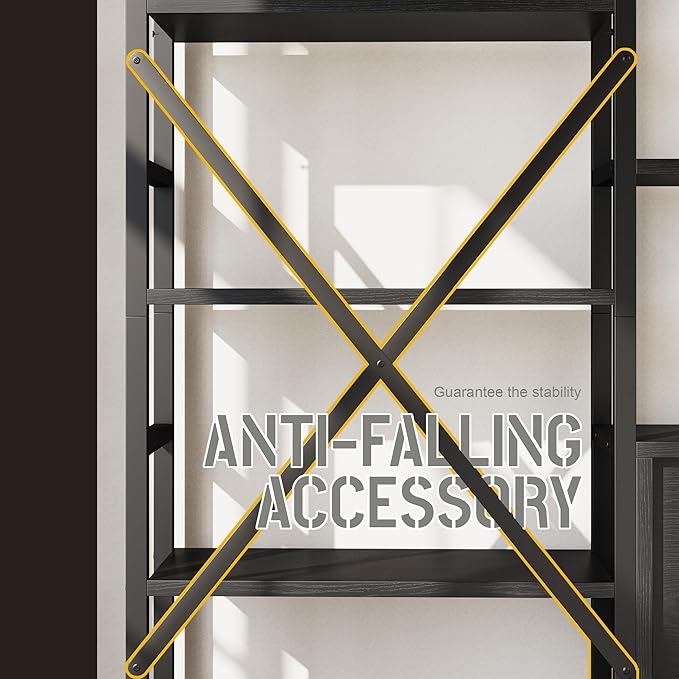 70x78 “ Triple 6 Tier Book Shelf, Industrial Large Bookcase with Storage Cabinet, Tall Bookshelf with 16 Open Display Shelves Metal Frame Furniture for Living Room Bedroom Home Office Black