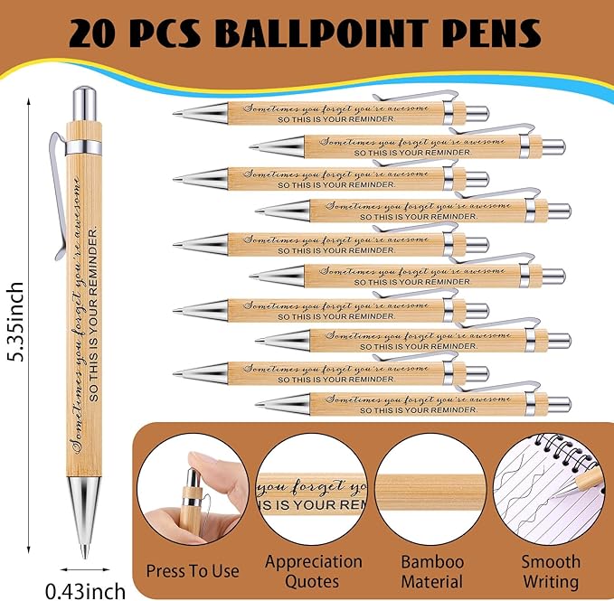 20 Sets Employee Appreciation Gifts Inspirational Spiral Notebooks with Sticky Notes Notepads Motivational Bamboo Ballpoint Pens for Nurse Coworker Teacher (SOMETIMES)