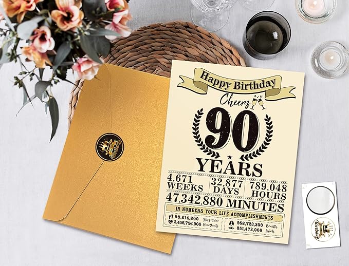 Ogeby Funny 90th Birthday Gifts Ideas for Women Men, Jumbo 90th Birthday Card for Grandma Dad Mom, Gifts for 90 Year Old Woman Man, Vintage Back in 1935 Birthday Card, 90th Birthday Decorations
