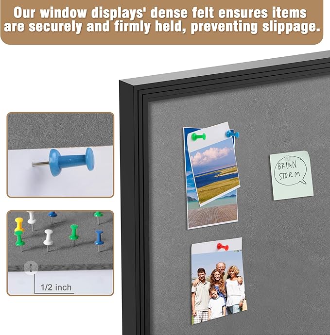 26"x20" Enclosed Bulletin Board, Outdoor Lockable Weather-Resistant Aluminum Cork Noticeboard for School & Office, Black Frame w/Grey Flet