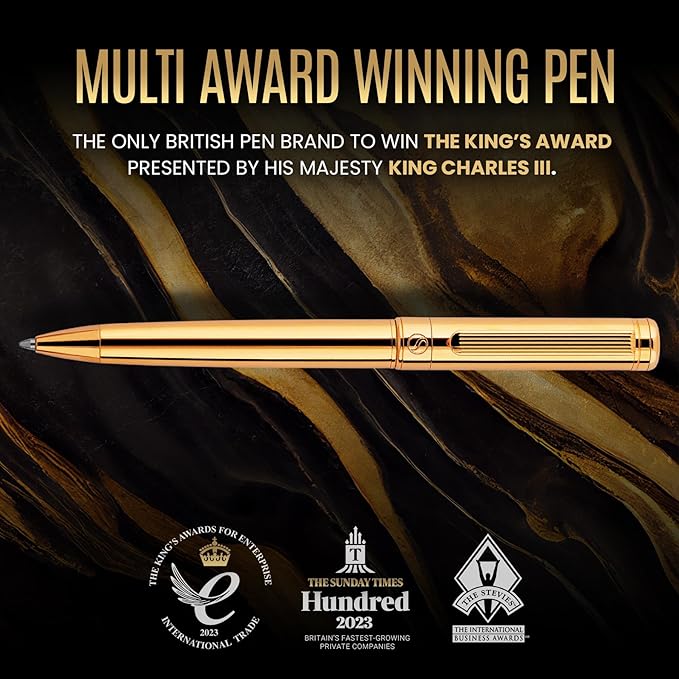 Scriveiner Gold Ballpoint Pen - Stunning Luxury Pen, Real Gold Plating, Schmidt Black Refill, Best Ball Pen Gift Set for Men & Women, Professional Executive Office, Nice Fancy Designer Pens