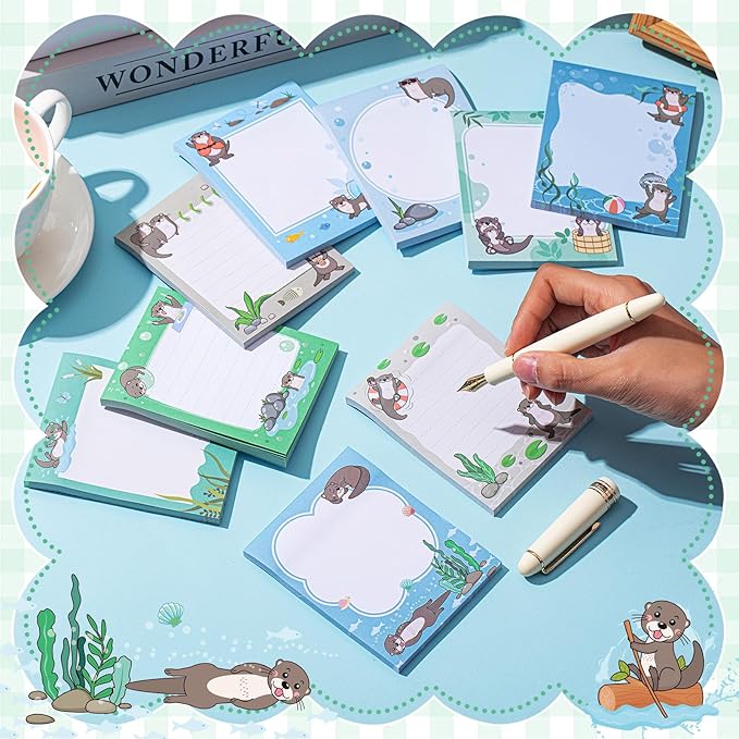 Sabary 9 Pads Sticky Notes 3.15 x 3.94 Inches Cute Self Sticky Note Pads Colored Adhesive Notepad for Memo Reminder Journal Studying Office Home Gift (Otter)