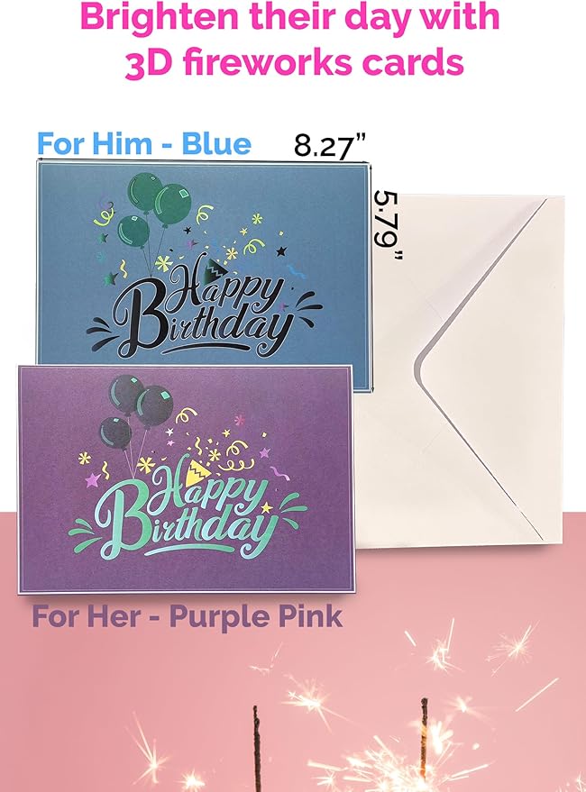 3D Pop Up Happy Birthday Cards for Men – LED Fireworks & Music with Blow The Candle, Gold Crown, 3D Balloons, Blue Design - Happy Birthday Card for Him - Dad, Husband, Boys & Son (8.27" x 5.27")