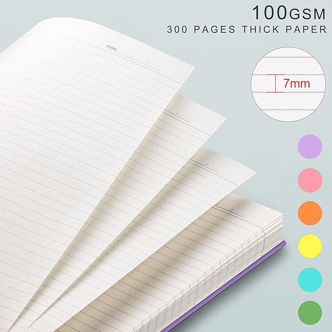 EMSHOI B5 Spiral Notebook Lined Journal, 300 Pages (150 Sheets), College Ruled, 7.48" x 10.15", 100 GSM Thick Paper, Waterproof Hardcover Journal for Office, School, Work - Light Blue