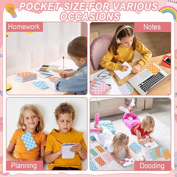48 Pack Mini Hippie Groovy Notebooks Back to School Favors Small Pocket Size Retro Pink Blue Checked School Girl Notebooks for Students Teacher Appreciation Gift Employee Classroom Prize 5x3 Inch