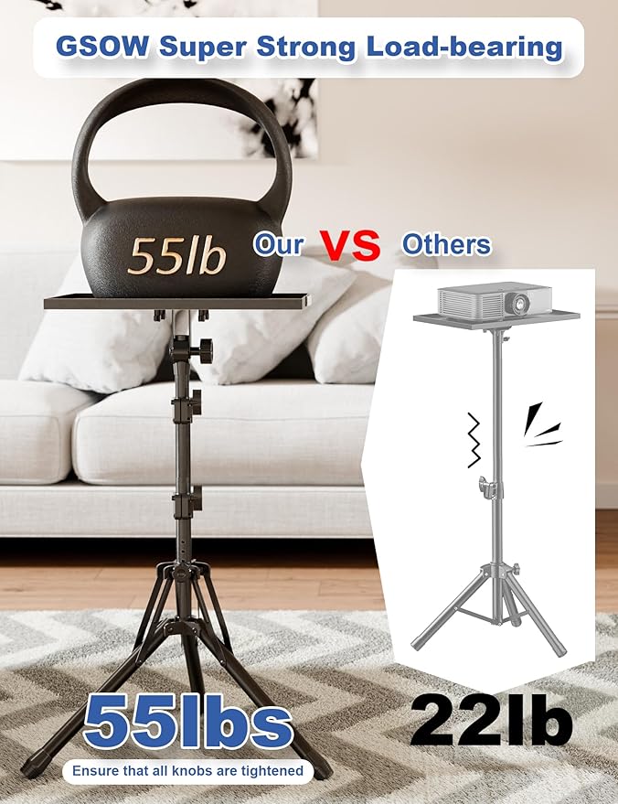 Projector Stand Tripod, Adjustable Height 26 to 56 Inch Laptop Tripod, Laptop Stand with Mouse Tray, Foldable Tripod for Projector with Carry Bag, Portable Podium Stand for Office, Home, Stage, DJ
