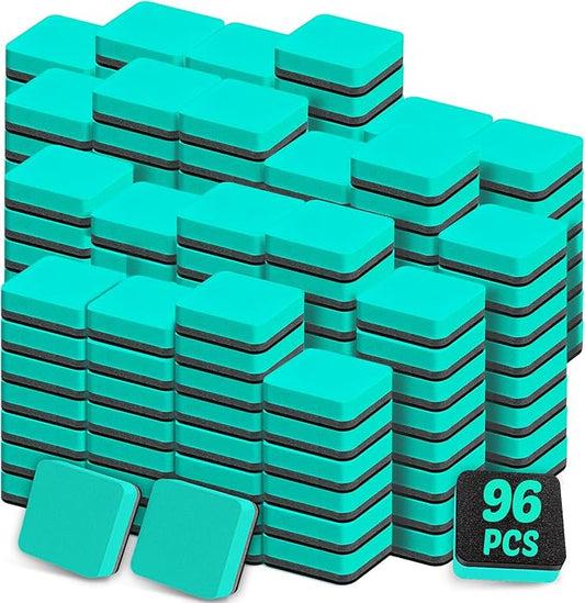96 Pack Dry Erase Erasers, Mini Magnetic Dry Erase Eraser Bulk, Square Green White Board Dry Erasers, Ideal Chalkboard Cleansers, Perfect for Kids Classroom, Home and Office (1.97 x 1.97 Inch)