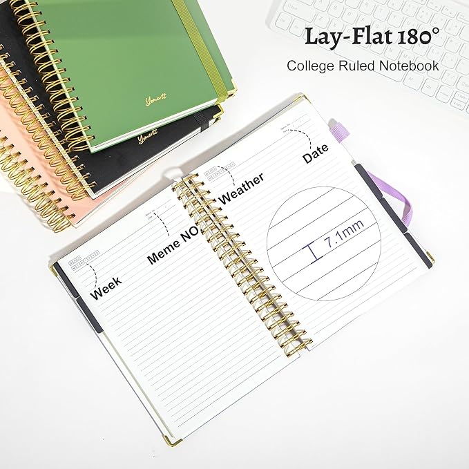 Yoment Leather Spiral Notebooks for Work 5 Subject Notebook College Ruled with Dividers 360 Pages B5 Hardcover Lined Journals for Women Men Writing B5 Size, Purple