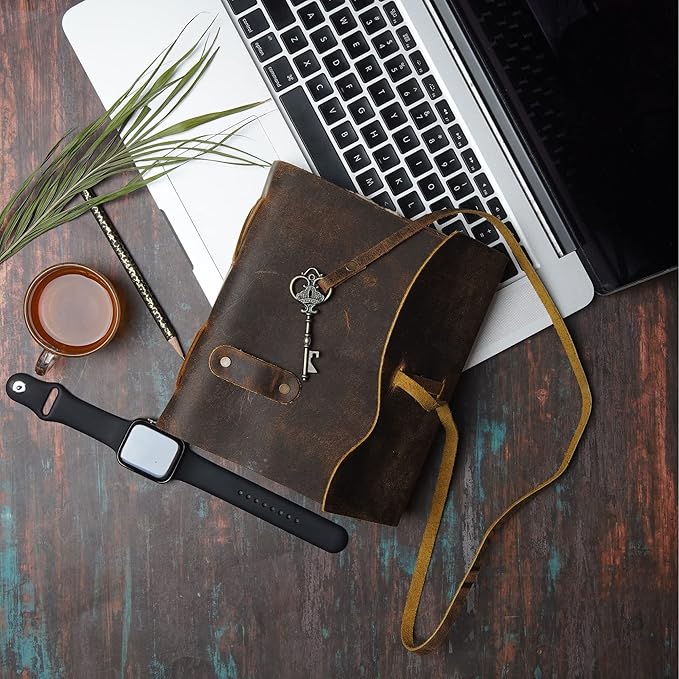 LEATHER VILLAGE Vintage Leather Journal – 200 Handmade Vintage Deckle Edge Paper – Leather bound Journal For Women Men – Vintage Key Closure - Book of Shadows - Cappuccuno Brown - 6X4 inches (A6)