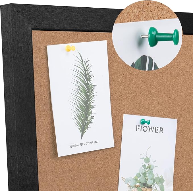 Board2by Cork Board Bulletin Board 36 x 48, Black Wood Framed 4x3 Corkboard, Foldable Office Board for Wall Decor, Large Wall Mounted Notice Pin Board with 36 Push Pins for School, Home & Office