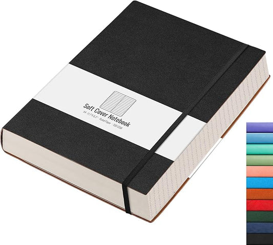 AHGXG 8.5''×11' Notebook College Ruled - Large A4 Notebook Lined Journal - 320 Pages Thick Journal for Writing, 100gsm Thick Paper, Leather Softcover, for Work School - Black