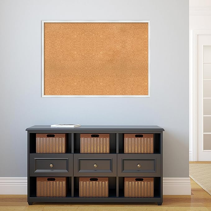 Amanti Art Natural Cork Board for Wall, 29x41 Vision Board with White Frame, X-Large Corkboard Office Decor for Home Organization, Country Rustic Corkboard Pinboard to Display Items for Home