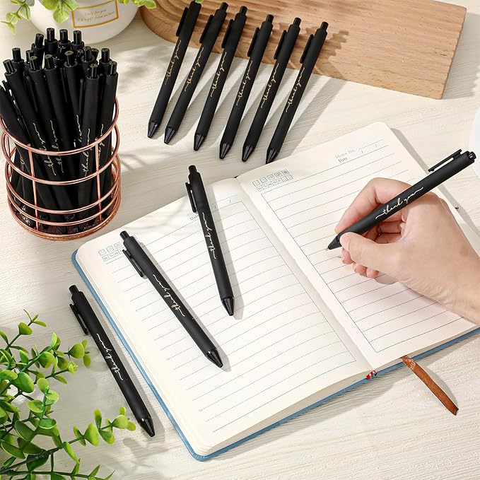 200pcs Thank You Pens Bulk Cute Multicolor Ballpoint Pen for Men Women Server Accessories Employee Holiday Appreciation Gifts for Teacher Office Back to School Party Favor (Black)