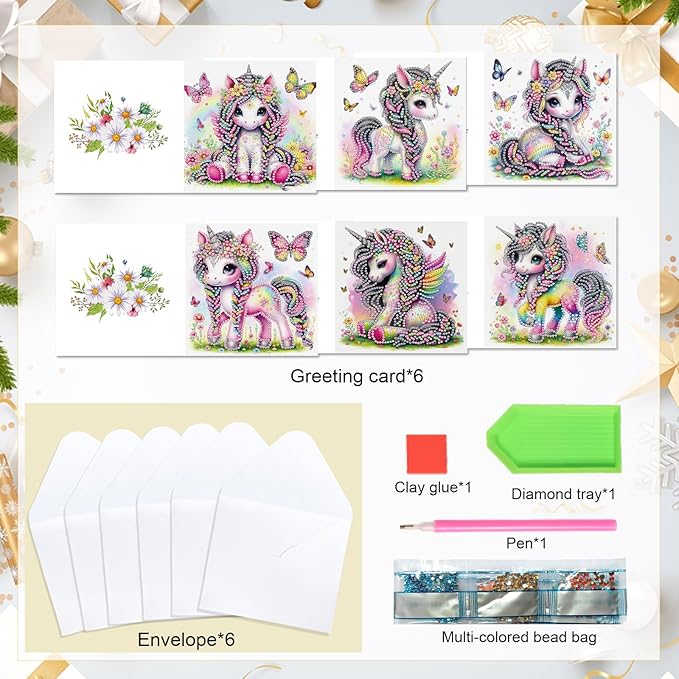 6 Pcs 5D Diamond Painting Greeting Cards Kits, Handmade Festival Greeting Cards with Envelopes DIY Diamond Art Crafts Birthday Cards Sparkling Holographic Designs for Birthdays (Colorful Animals)