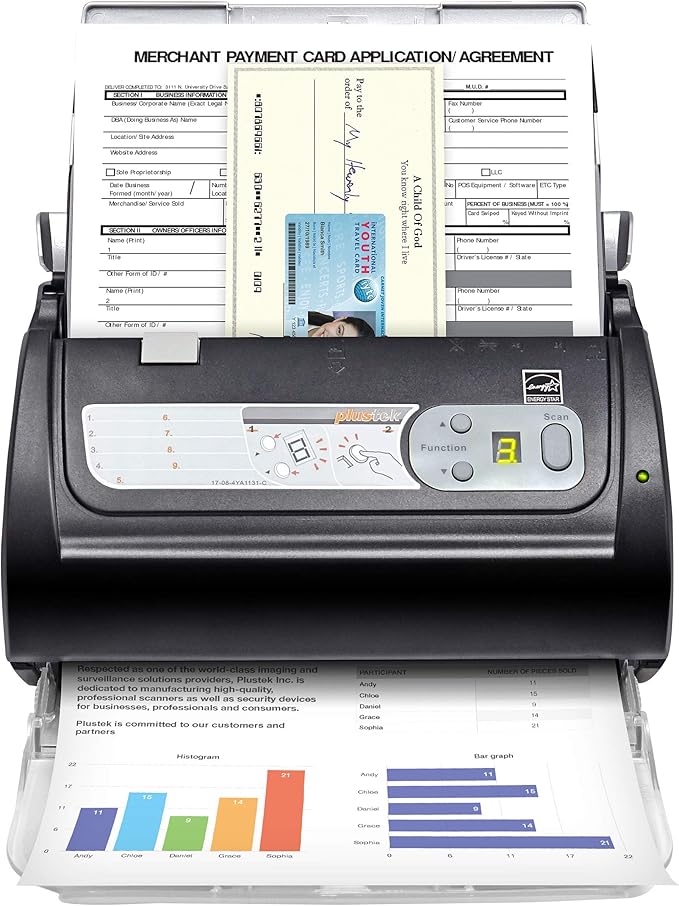 Plustek PS188 High Speed Double-Sided Color Document Scanner, with Automatic Document Feeder (ADF), 30 Pages Per Minute, Support Windows 7/8/10/11
