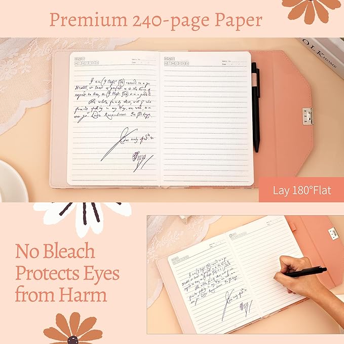 CAGIE Floral Diary with Lock for Women, Teen Girls Journal with Lock, Hardcover Refillable Women Journal with Pen, 6.3 x 8.5 Inch