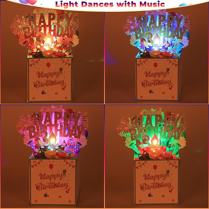 Tnvee 3RD Birthday Cards with Lights Music, 3D Pop Up Singing Happy Birthday Greeting Cards Gifts Ideal for 3 Year Old Kids Boy Girl