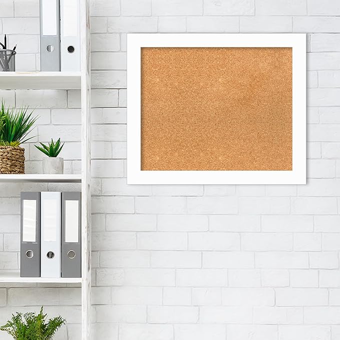 Amanti Art Natural Cork Board for Wall, 21x25 Vision Board with White Frame, Medium Corkboard Office Decor for Home Organization, Casual Corkboard Pinboard to Display Items for Home Organization in