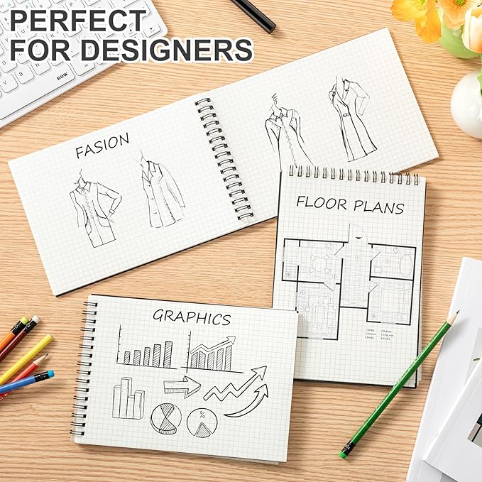 Graph Paper Spiral Notepad A5 Top Wirebound Notepad Grid Notebook Steno Pads Memo Notebook Grid Paper 140 Pages for Writing Sketching Drawing Office Supplies(Black,24 Pack)