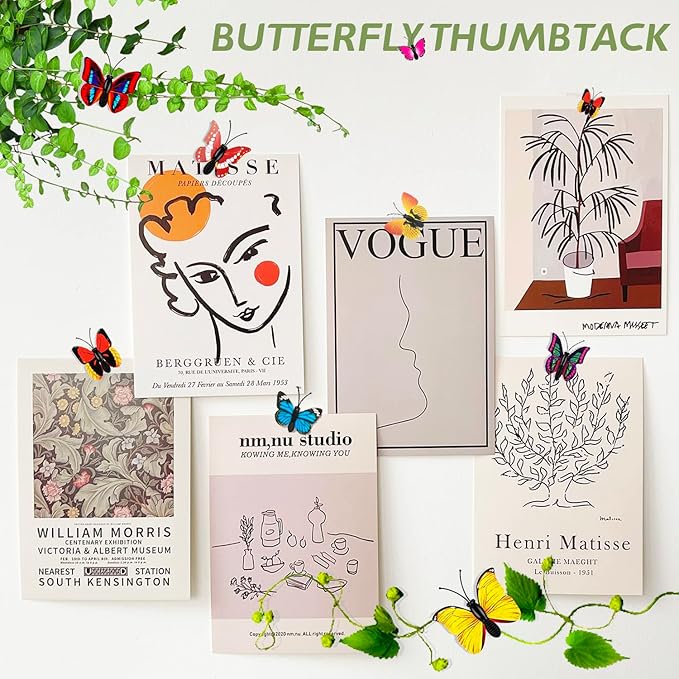 GOUWEIBA 40 Packs Decorative Thumb Tacks - Cute Push Pins Colorful Pushpins for Photo Wall Cork Board Bulletin Board Home Office Decor Cubicle Decorations (Butterfly)
