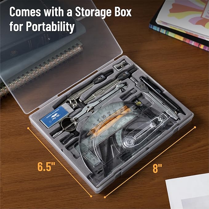 Mr. Pen- Geometry Set, 15 pcs, Light Grey, 6 Inch Swing Arm Protractor, Divider, Set Squares, Ruler, Compasses and Protractor