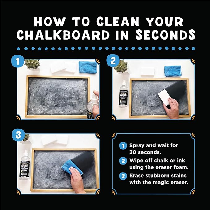 VersaChalk 100% Natural Chalkboard Dry Erase Cleaner Spray 250 mL - Erase Liquid Chalk Markers Ink - For Chalkboard, Whiteboard, and Dry Erase Surfaces
