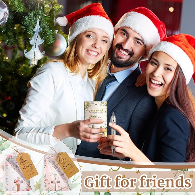 200 Pcs Bible Verse Sets Church Christian Gift Include 50 Scripture Notebooks 50 Bible Bamboo Pens 50 Thanks Tags 50 Organza Bags for Women Man Christian Party Gifts(Colorful,Floral)