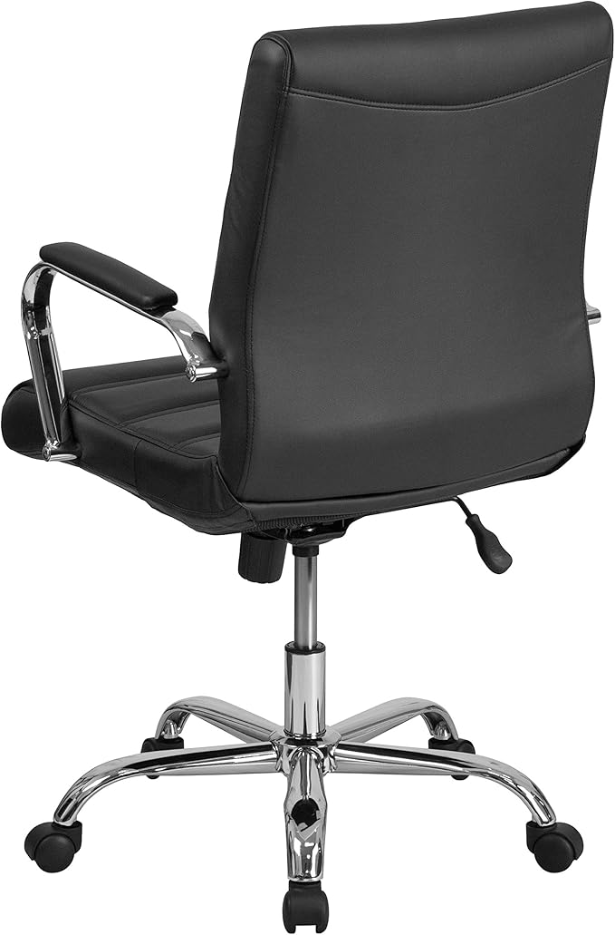 Flash Furniture Whitney Mid-Back Swivel LeatherSoft Desk Chair with Padded Seat and Armrests, Adjustable Height Padded Office Chair, Black