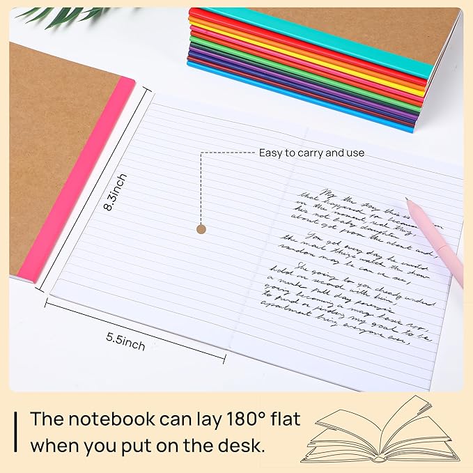 miikoul 36 Pack Composition Notebooks Bulk, A5 Kraft Lined Notebooks College Ruled Journal withs Rainbow Spines, 60 Pages Travel Journals for School Office Supplies,8.3"x 5.5",12 Colors
