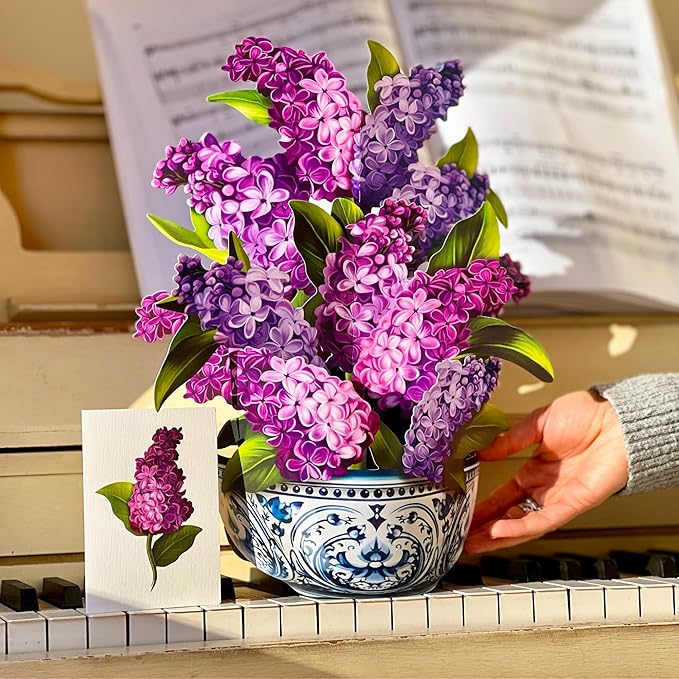 Freshcut Paper Pop Up Cards, Garden Lilacs, 12 Inch Life Sized Forever Flower Bouquet 3D Popup Greeting Card, Birthday Cards, Thank You Card, Blank Notecard & Envelope