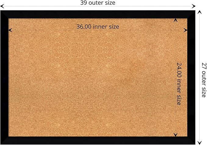 Amanti Art Natural Cork Board for Wall, 27x39 Vision Board with Black Wood Frame, Large Corkboard Office Decor for Home Organization, Modern Contemporary Corkboard Pinboard to display items for home