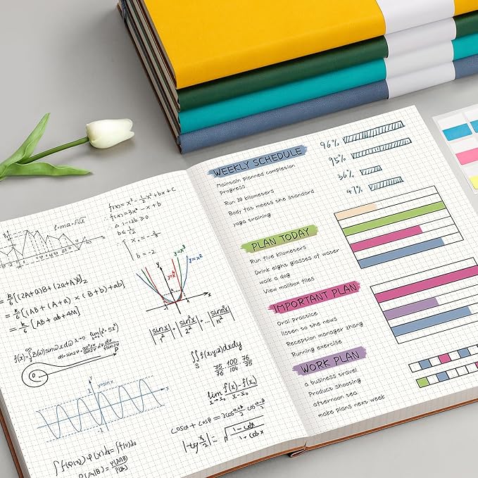 AHGXG Graph Paper Notebook - Grid Paper Notebook Large A4 8.5''×11'', 320 Pages Thick Journal, 100gsm Thick Graph Paper, Leather Softcover, Inner Pocket - Black