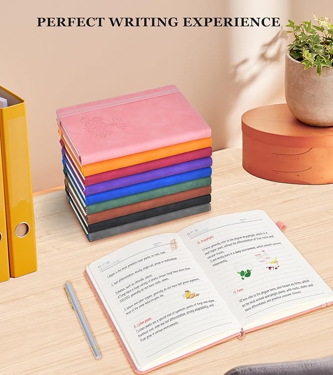 Lined Journal Notebook for Women and Men,Hardcover Leather Journaling Notebook for Writing, Travel, Business, Work and School,200 Pages A5 Notebook for Note Taking, Diary 5.9" × 8.5" - Pink