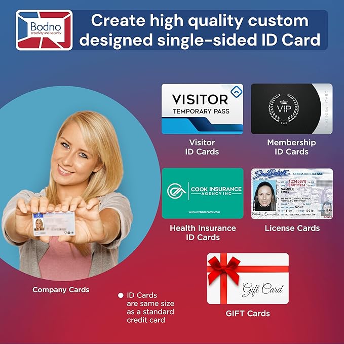 Bodno Evolis Primacy 2 Single Sided ID Card Printer & Complete Supplies Package Silver Edition ID Software