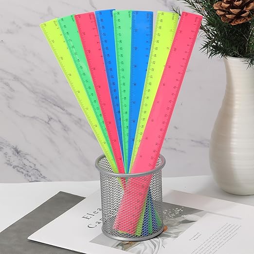 Zonon 500 Pcs 12 Inch Plastic Ruler Assorted Colors Rulers with Centimeters Millimeter and Inches Shatterproof Straightedge Bulk for Classroom School Home Office Kids