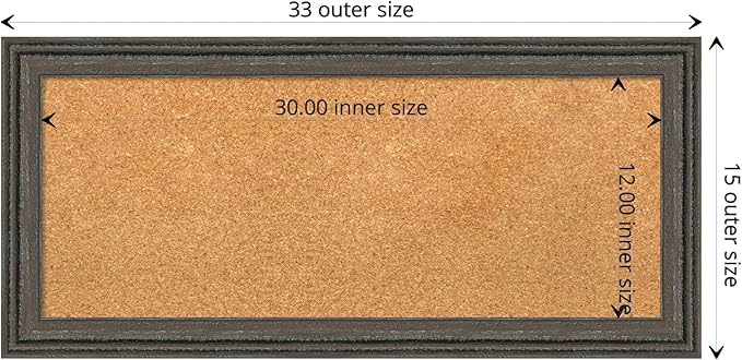 Amanti Art Natural Cork Board for Wall, 15x33 Vision Board with Brown Wood Frame, Medium Corkboard Office Decor for Home Organization, Rustic Farmhouse Corkboard Pinboard to display items for home