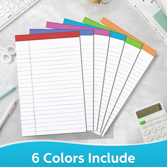 Colarr 24 Pack Legal Pads 5 x 8 Inches Lined Notepads 50 Sheets Wide Ruled Writing Pads for School College Office Business